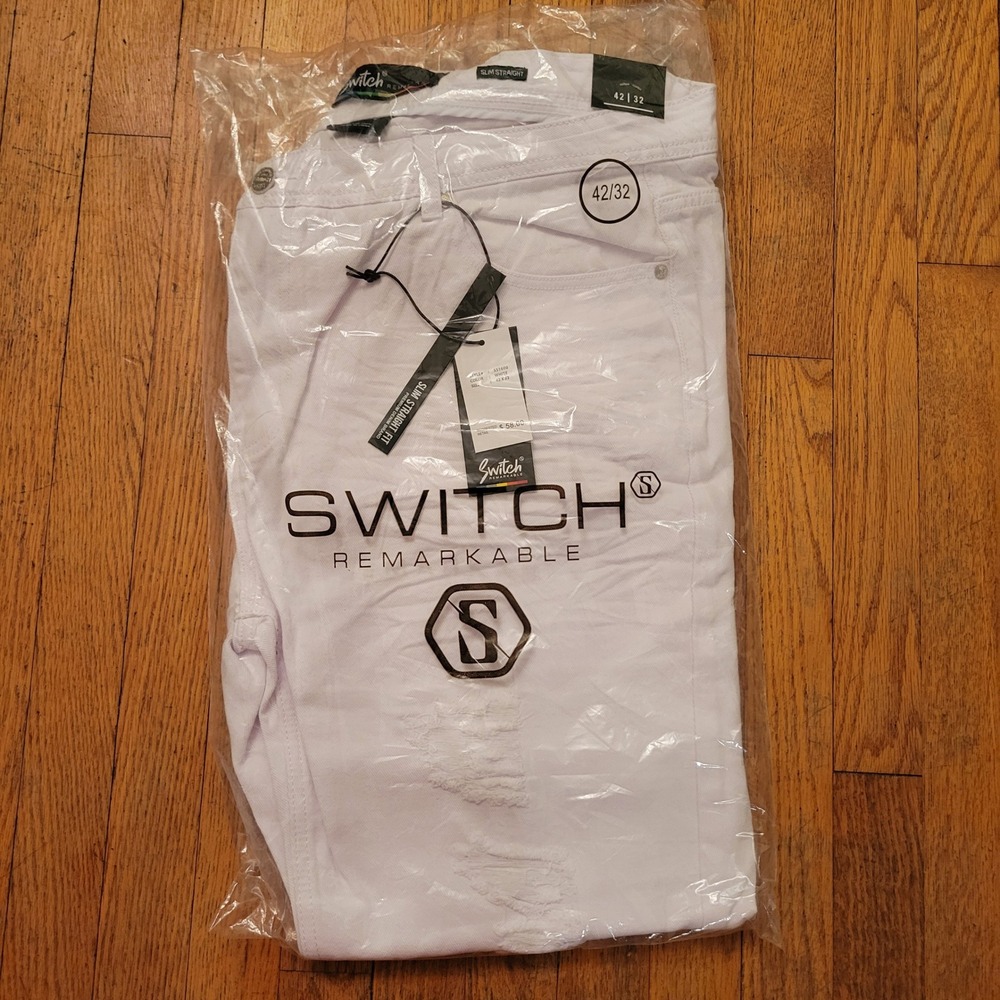 New Switch Remarkable 42x32 Jeans White Denim Distressed Slim Straight Y2K Pants